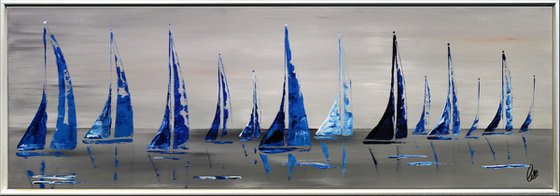 Summertime  acrylic abstract painting sailboat painting framed canvas wall art