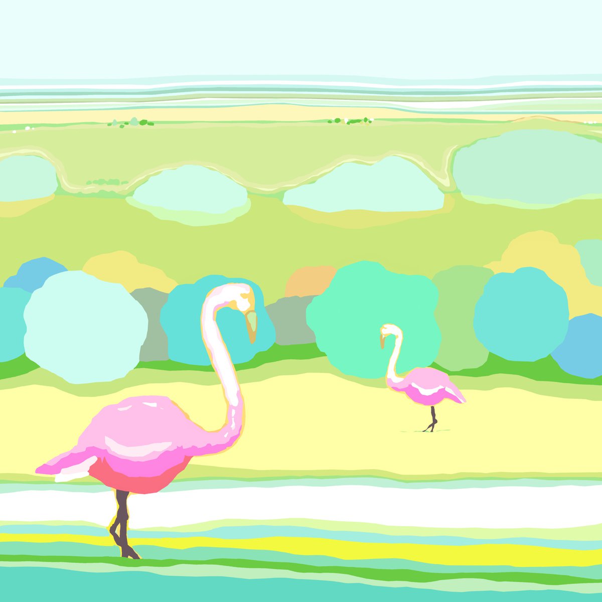 Flamingos (Flamencos) (pop art, animals) by Alejos - Pop Art landscapes