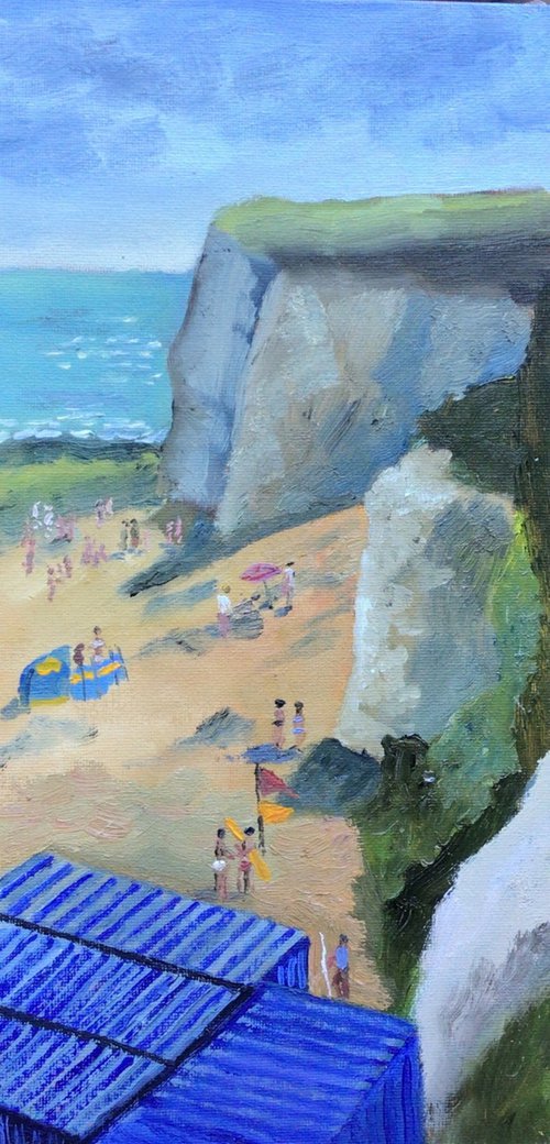 Joss Bay Surf School, oil painting by Julian Lovegrove Art