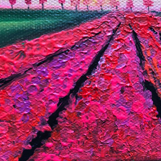 Sunset at tulip fields ! Small Painting!!  Ready to hang