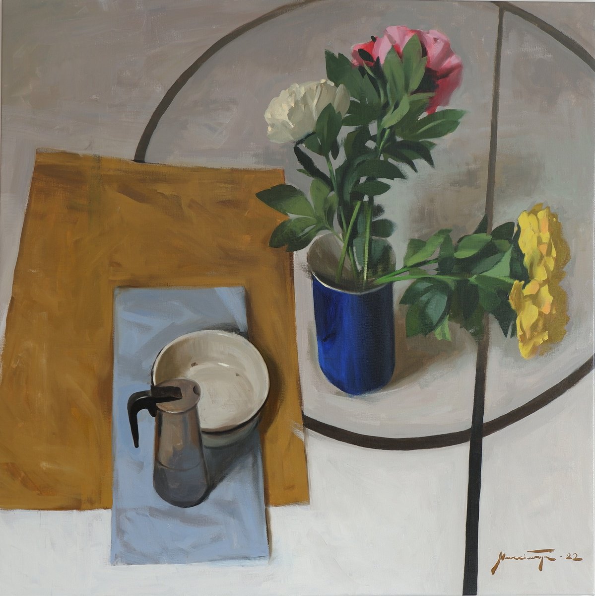 Impressionistic Botanical Oil Painting By Nikita Maksimchuk, 39 X 39", Peonies, Original Artwork