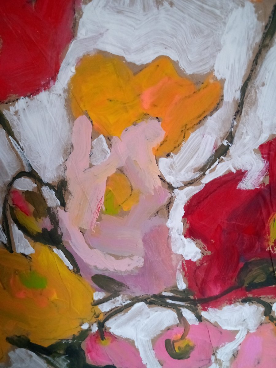 Expressive Botanical Acrylic Painting By Valerie Lazareva, 20 X 20", #39/24 Flowers, Original Artwork