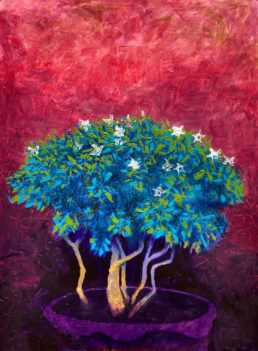 Impressionistic Botanical Acrylic Painting By John Cottee, 22 X 30, White Flowers, Original Artwork