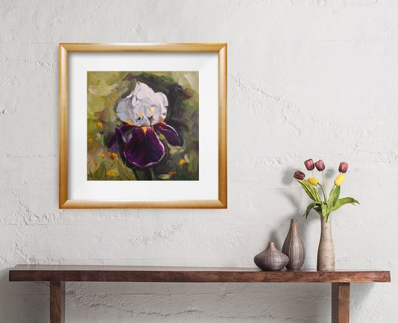 White violet iris in the garden, iris flower Painting