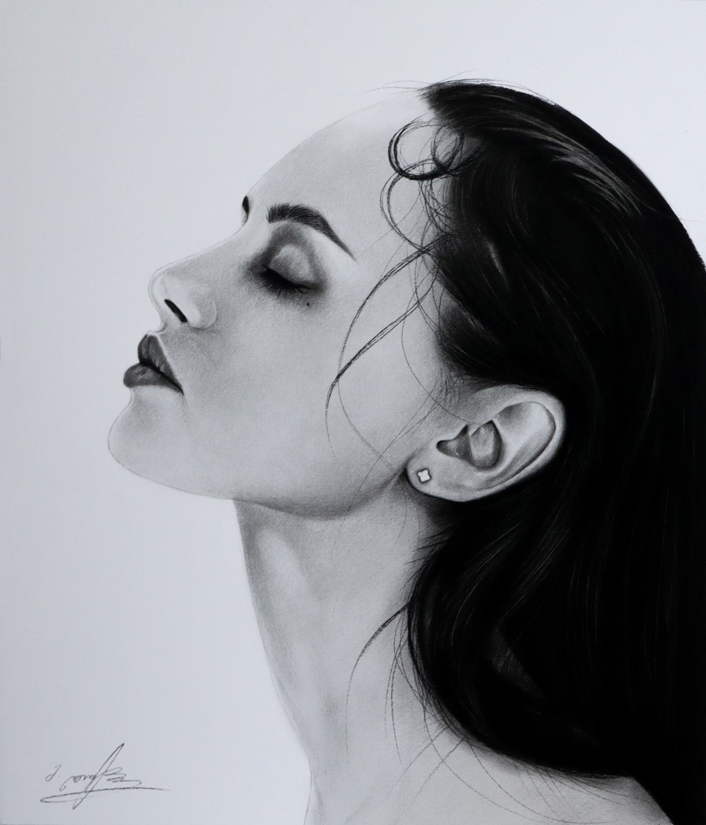 Photorealistic Portrait Charcoal Drawing By Mariam Darchiashvili, 12 X 14", Woman Portrait No.19, Original Artwork