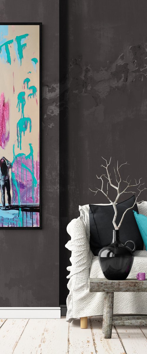 Bright vertical painting - "WTF" - Pop Art - Girl and Boy - Love - Graffiti by Yaroslav Yasenev