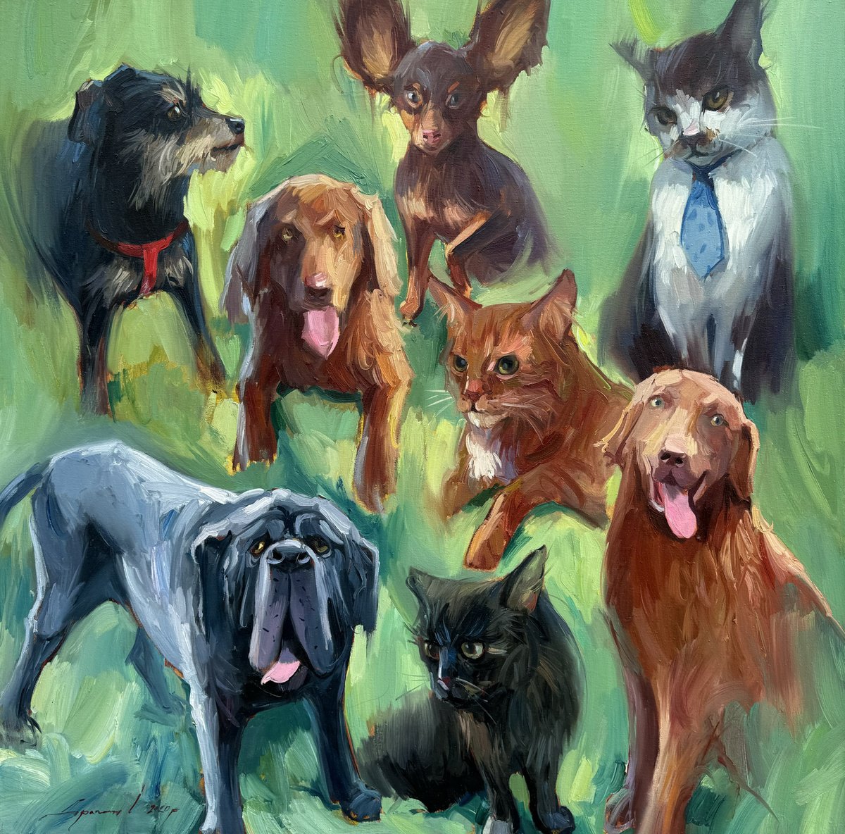Expressive Animal Oil Painting By Ivan Dragan, 39 X 39, Animals, Original Artwork