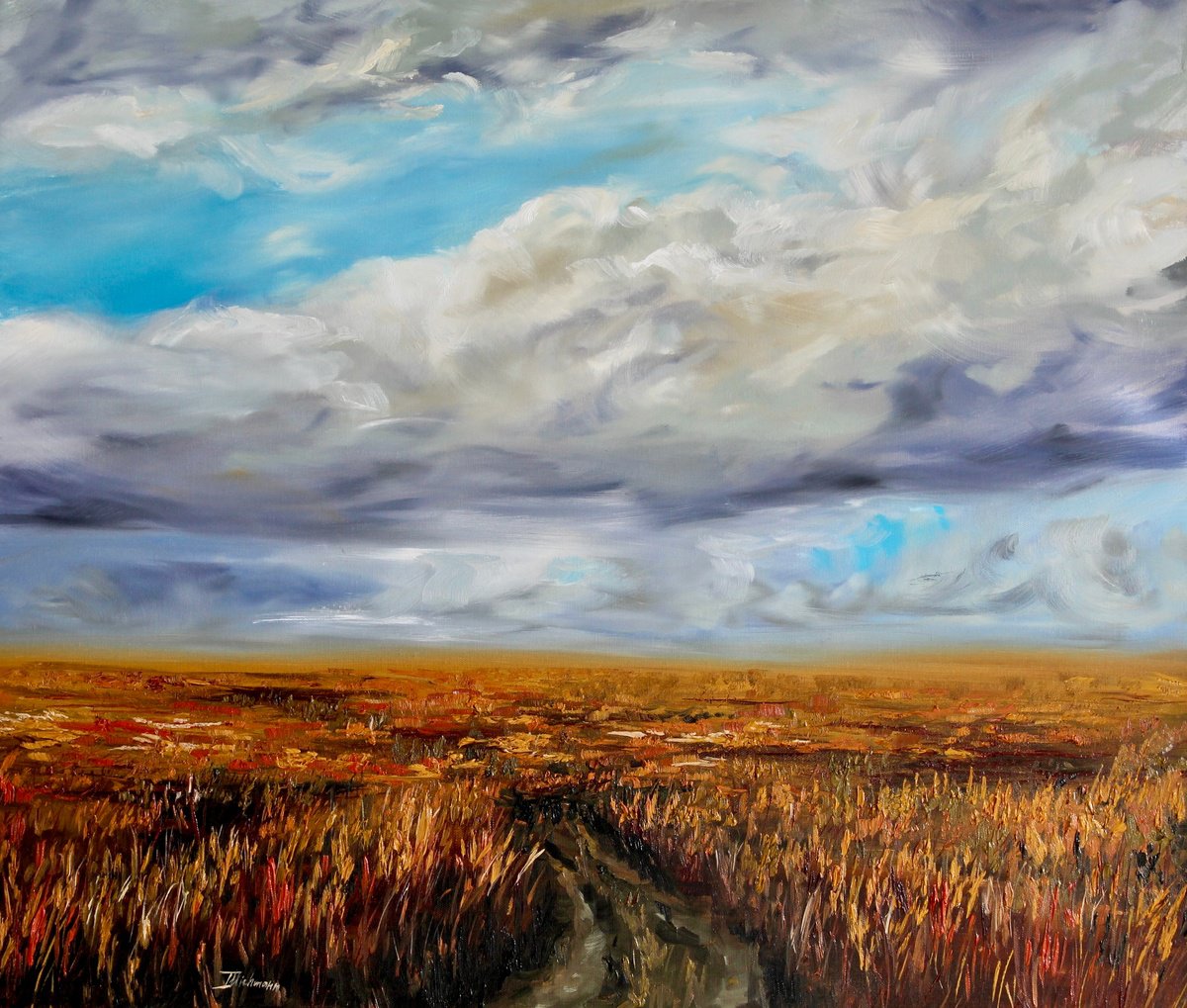 Impressionistic Landscape Oil Painting By Liza Illichmann, 28 X 24", Journey, Original Artwork
