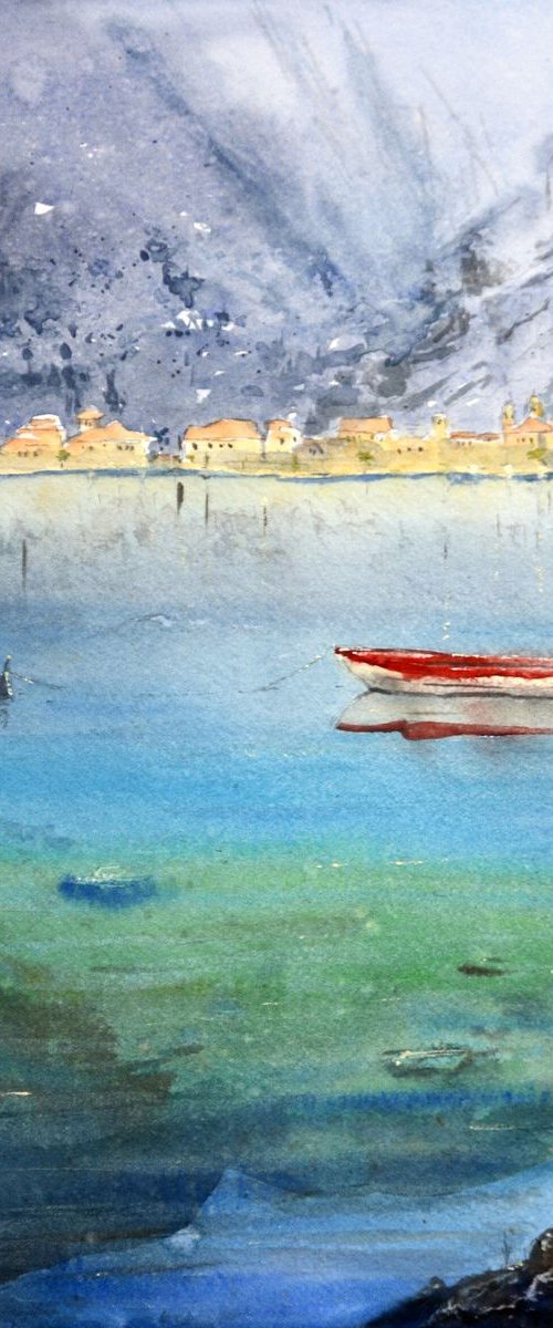 Panoramic view of Old town Kotor Montenegro medium watercolour by Nenad Kojić watercolorist