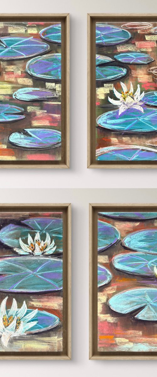 Water lilies Set of 4 Pastel by Yuliia Sharapova