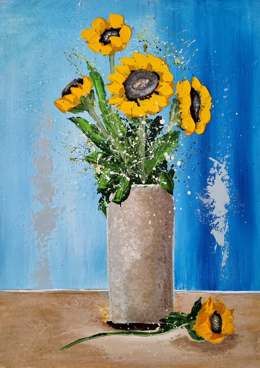 Sunflowers In A Vase Ii By Cinzia Mancini, 16 X 24, Artwork For Sale On Artfinder