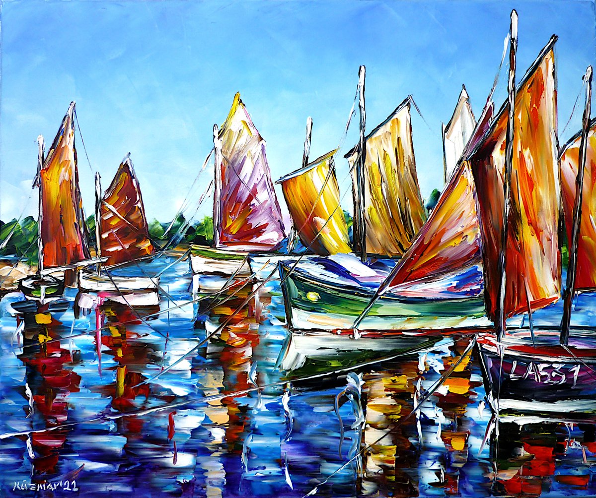 Boats In The Port Of Brittany by Mirek Kuzniar