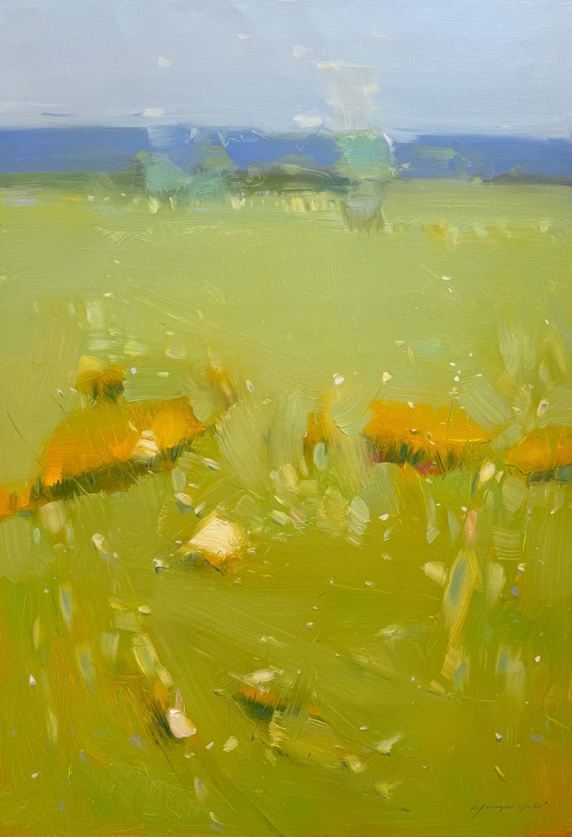 Impressionistic Landscape Oil Painting By Vahe Yeremyan, 30 X 45", Meadow, Original Artwork