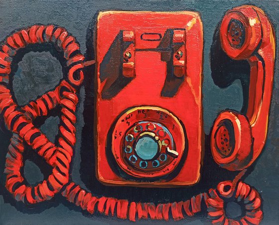 Retro - old telephone (24x30cm, oil painting, ready to hang)