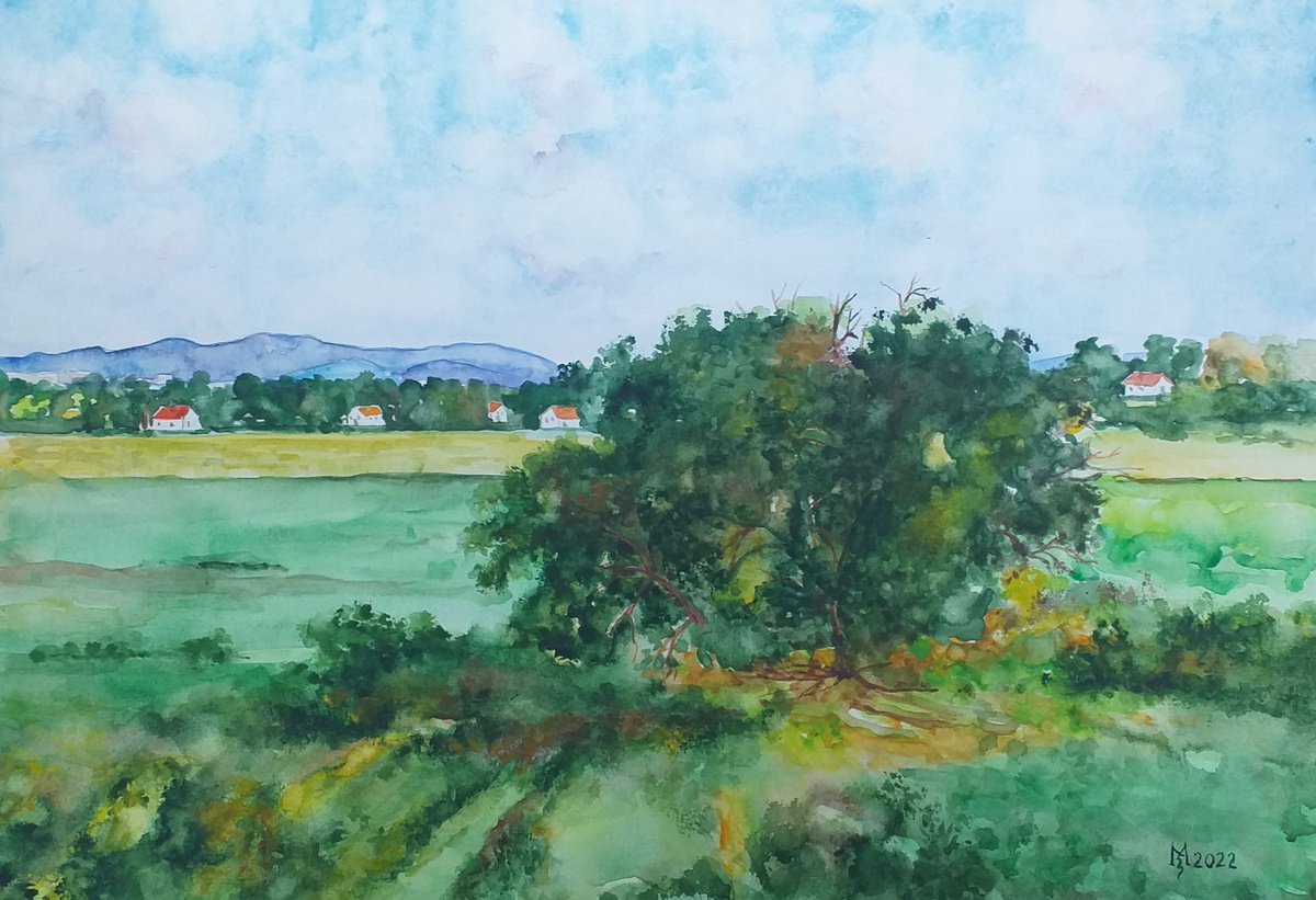 Impressionistic Watercolour , Summer Landscape By Zoran Mihajlovic Muza, 16 X 11, Artwork For Sale On Artfinder