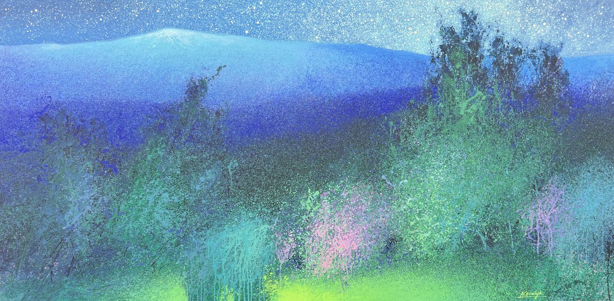 Impressionistic Landscape Acrylic Painting By Andrii Kovalyk, 79 X 39, The Birth Of Mystery 2, Original Artwork