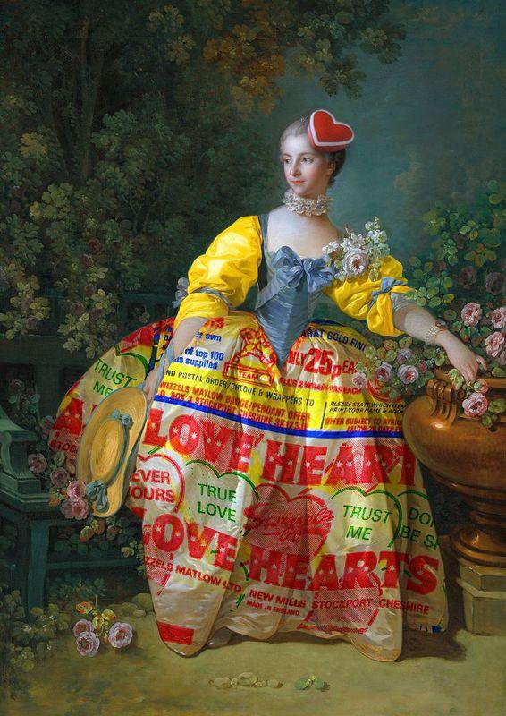 Surrealistic Portrait Giclee Print By Little Fish Design, 28 X 39", Love Hearts (Be Mine), Original Artwork