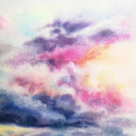 Sea, ocean landscape watercolor painting