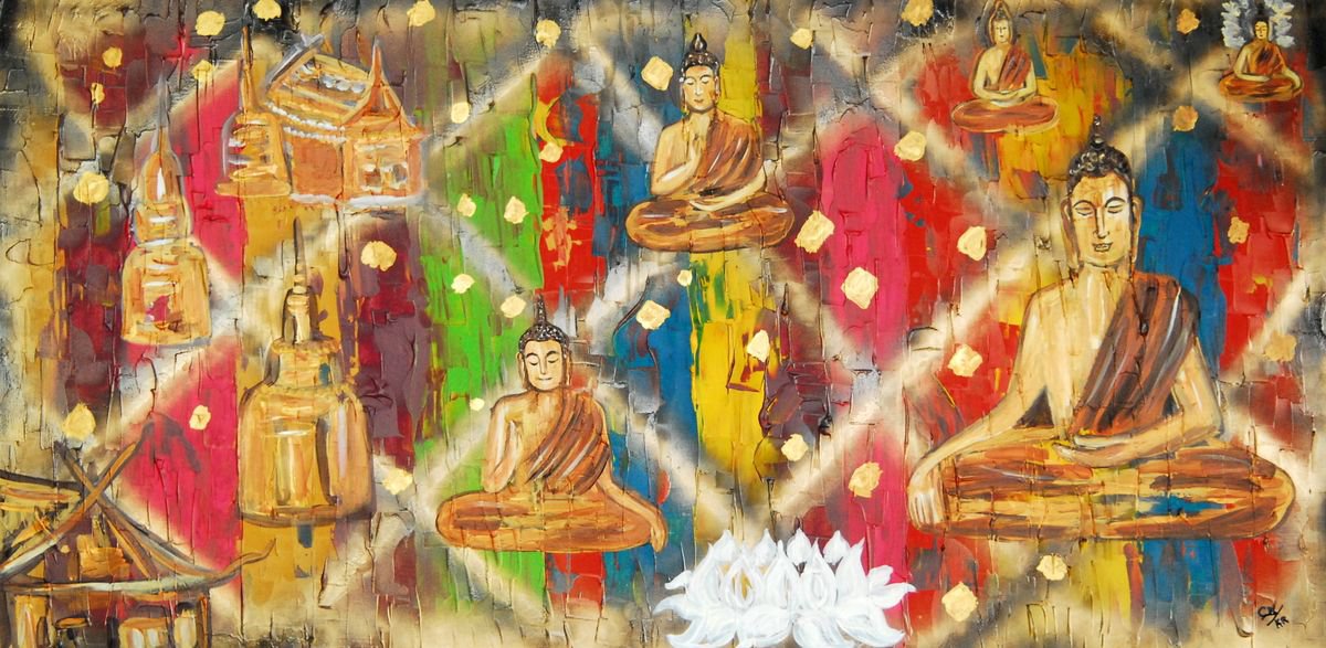 Buddha Temple In Peace By Cb., 48 X 24, Artwork For Sale On Artfinder
