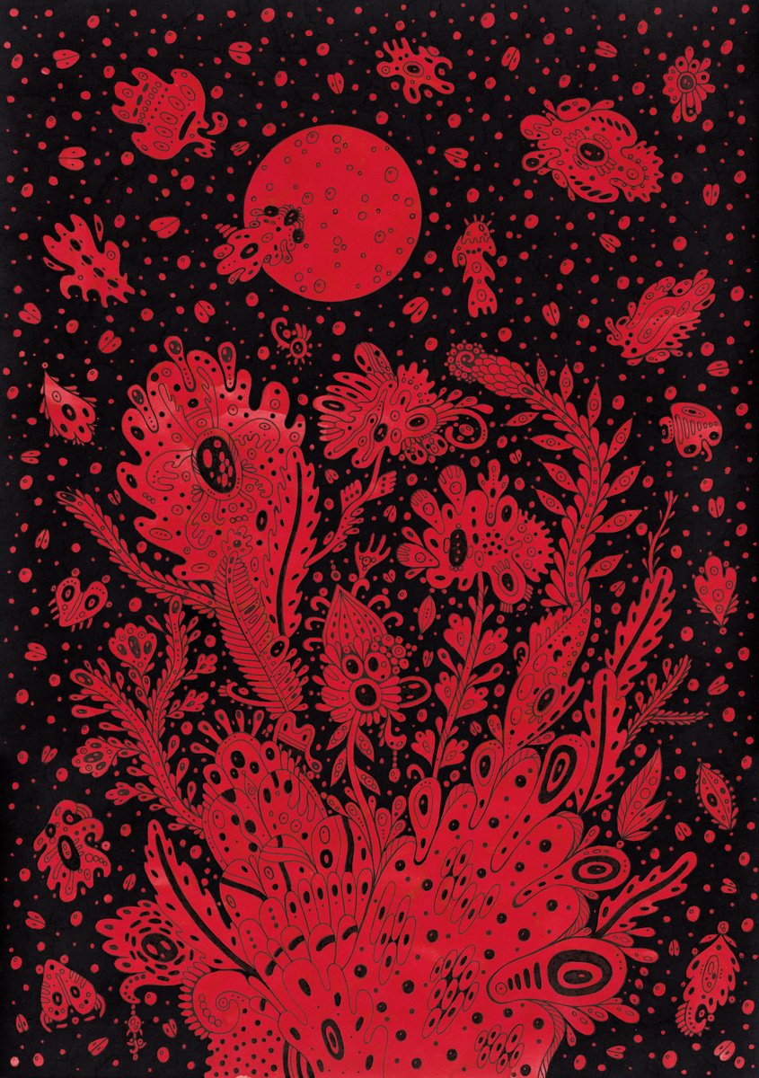 Expressive Botanical Ink Drawing By Veronika Demenko, 11 X 17", Tropical Eden N.15, Original Artwork