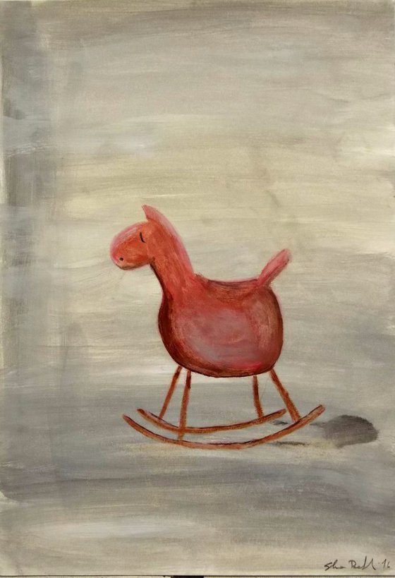 red cock horse on grey background