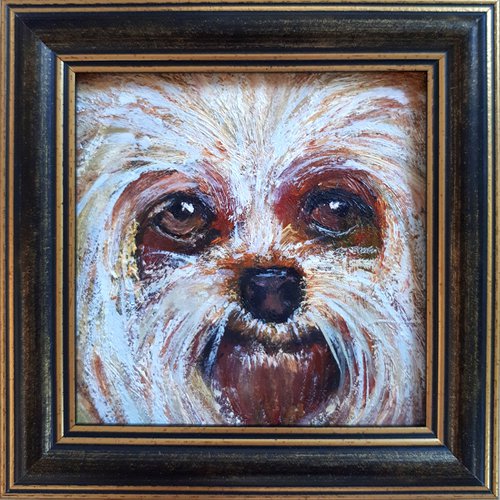 Dog 07.24 / framed / FROM MY A SERIES OF MINI WORKS DOGS/ ORIGINAL PAINTING by Salana Art Gallery