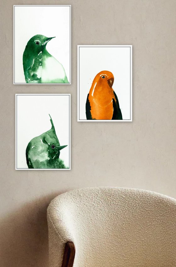 Set of 3 Bird paintings.