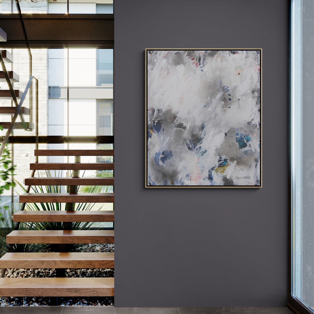 Expressive Abstract Painting By Daniela Schweinsberg, 39 X 47, Morning Frost, Original Artwork