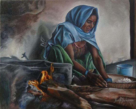 Indian Woman Preparing Dough