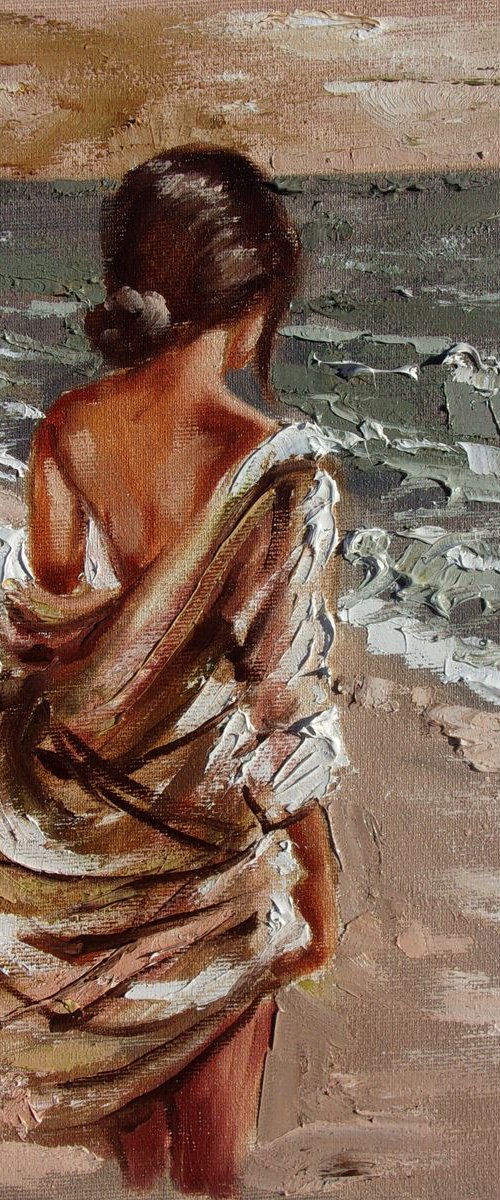 " SEASHORE ... " original painting SEA spring palette knife GIFT by Monika Luniak