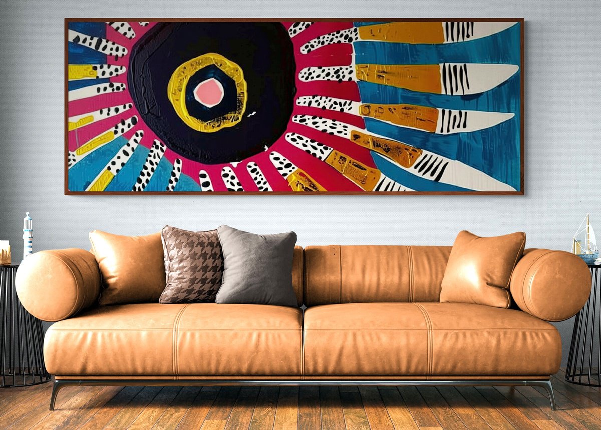 Abstract Painting By V+V Kniazievi, 79 X 28", Intergalactic Flowers #3, Original Artwork