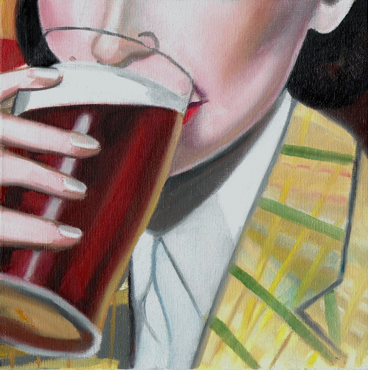 Illustrative Portrait Oil Painting By Neale Thomas, 9 X 9", Subversion In Tweed., Original Artwork