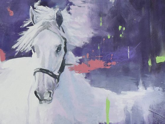 Sparkling Spirit - Framed Expressive Horse Oil Painting 19" x 20"