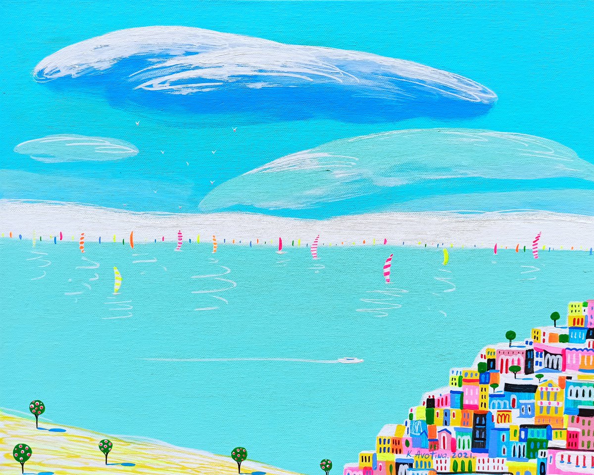 Impressionistic Landscape Acrylic Painting By Katrina Avotina, 20 X 16", A Warm Summer