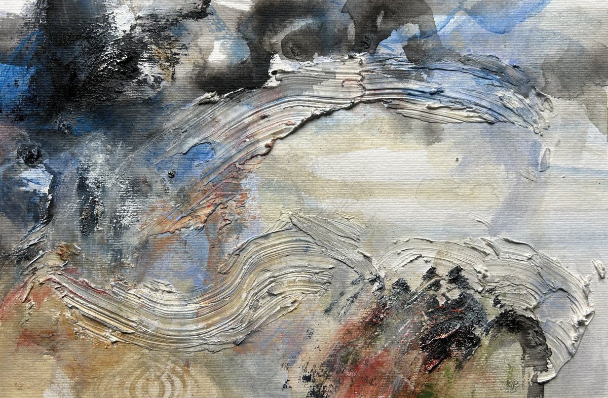 Organic Abstract Painting By Katja Wittmer, 12 X 8", Textured V, Original Artwork