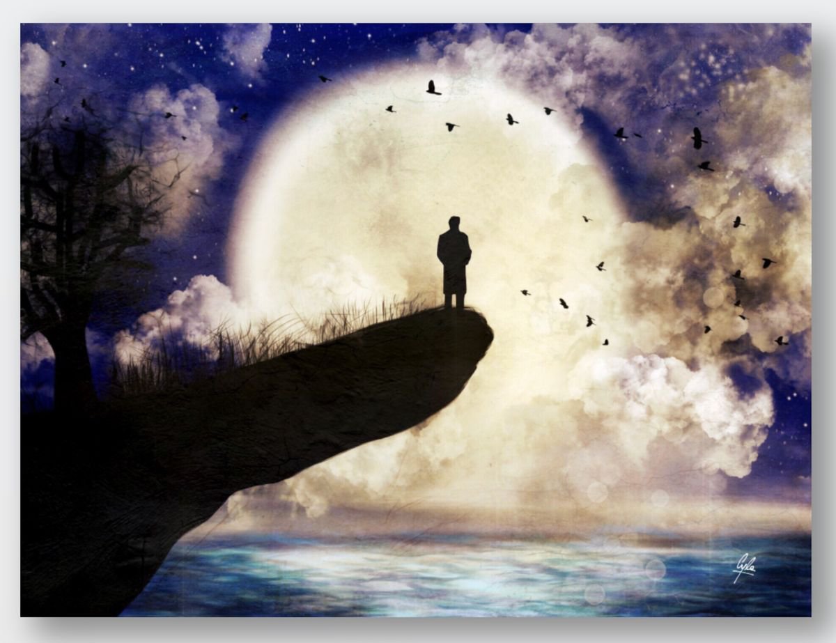 THE MAN AND THE MOON | 2012 | DIGITAL ARTWORK PRINTED ON PHOTO PAPER | HIGH QUALITY | UNIQ... by Simone Morana Cyla