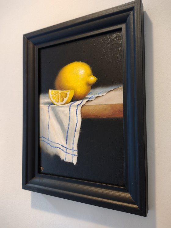 Lemon on cloth still life