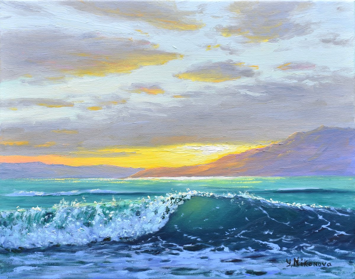 Impressionistic Landscape Oil Painting By Yulia Nikonova, 14 X 11", Silver Clouds, Original Artwork