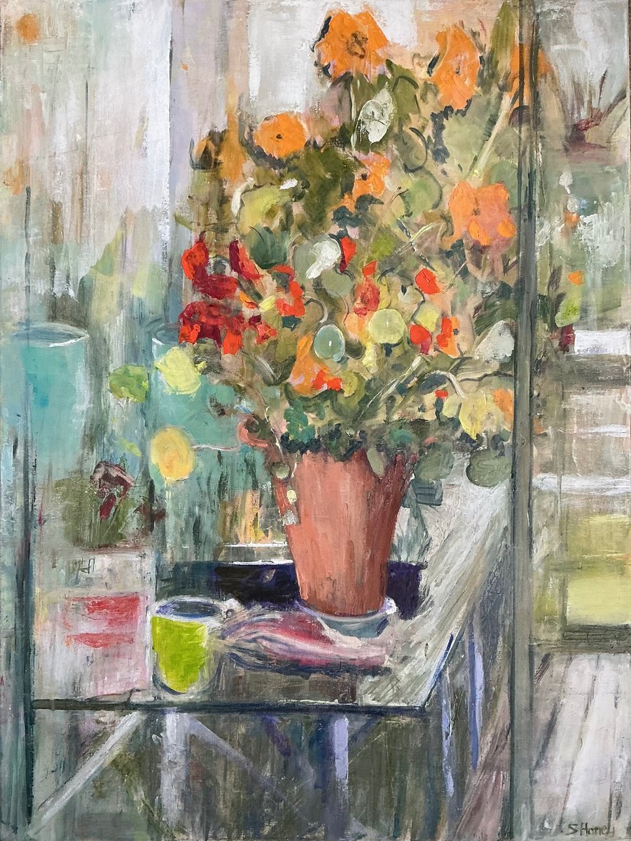 Winter Greenhouse Nasturtiums By Sandra Haney, 24 X 31, Artwork For Sale On Artfinder