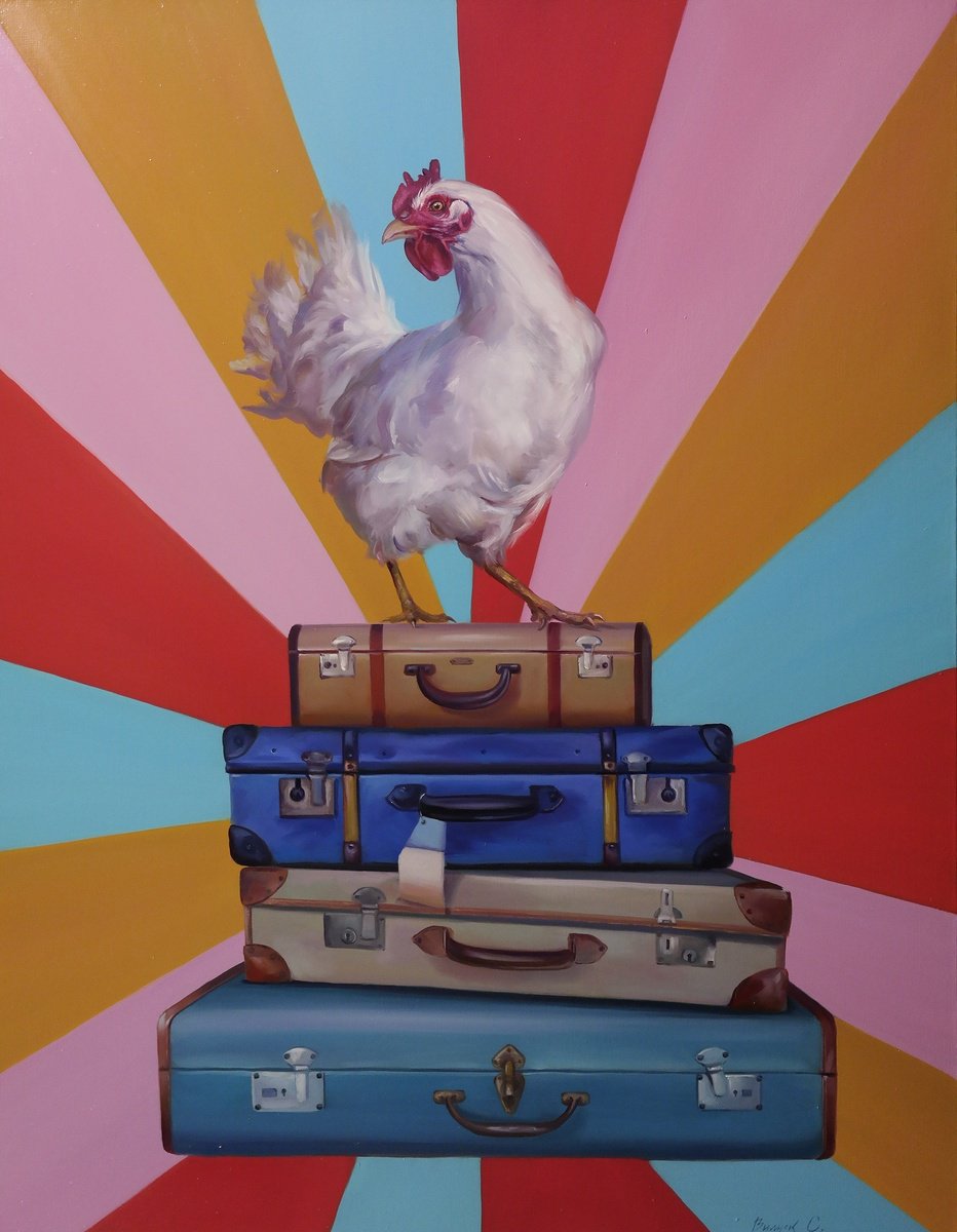 Surrealistic Animal Oil Painting By Lena Vylusk, 28 X 35", "The Traveler", Original Artwork