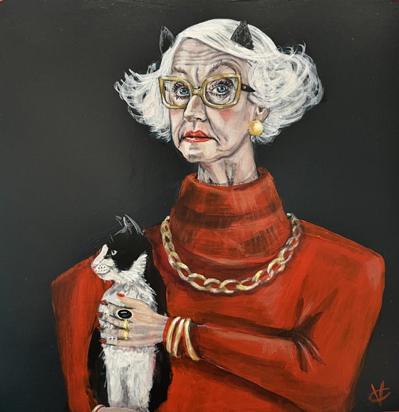 Painting of a cat lover called 'The Cat Lovers Club'