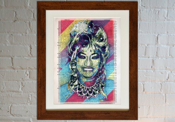 Celia Cruz - The Queen of Latin Music - Collage Art on Large Real English Dictionary Vintage Book Page