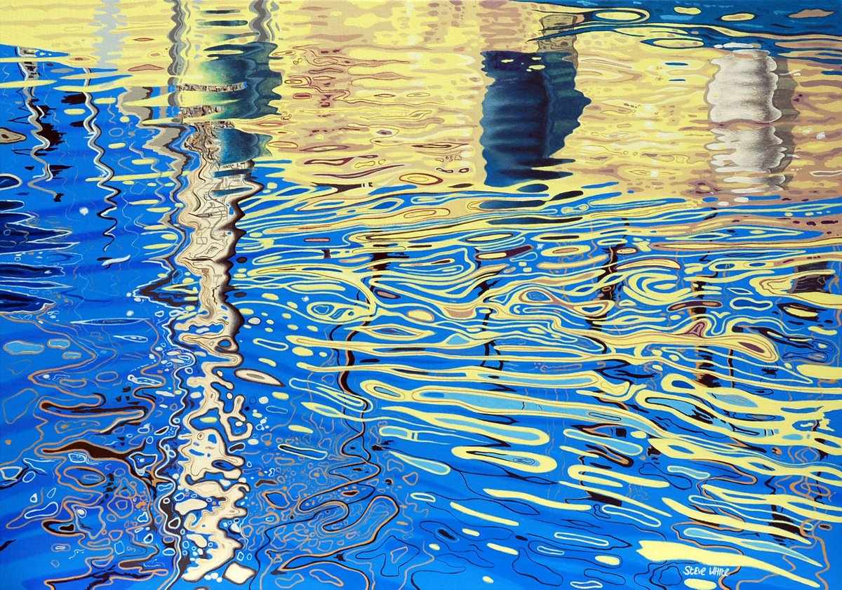 Impressionistic Landscape Acrylic Painting By Steve White, 39 X 28", Reflections By Numbers, Original Artwork