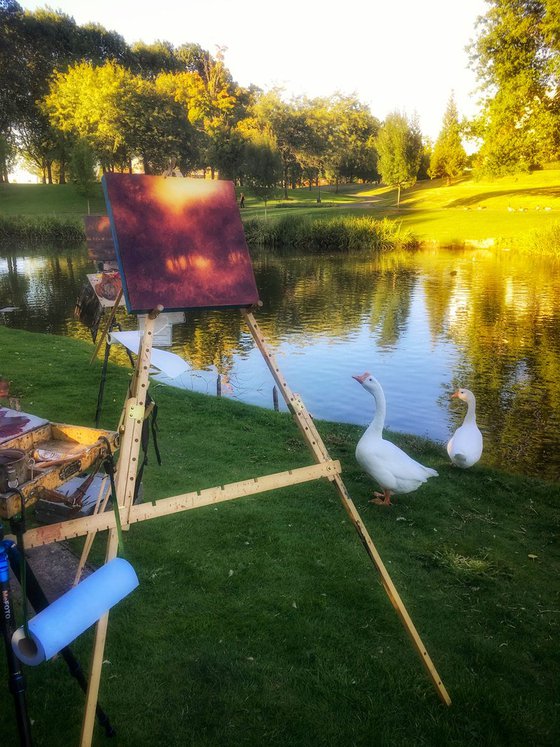 Pond Sunset  4519 impressionist sunset painting