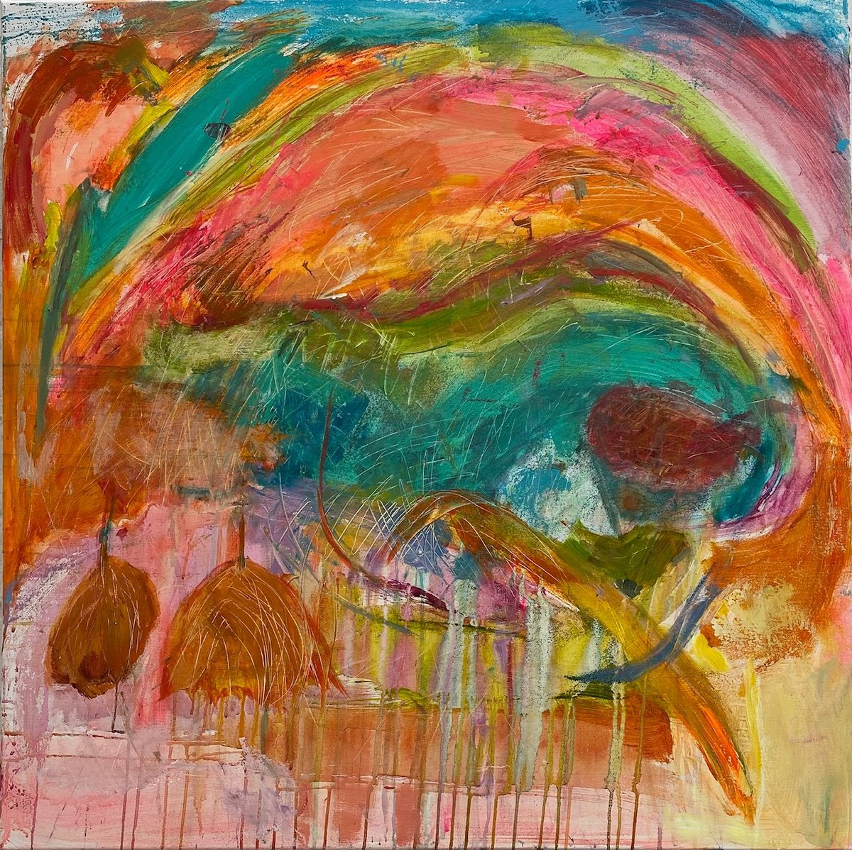 Abstract Acrylic Painting By Sylvie Dodin, 39 X 39", Maelstrom Colours, Original Artwork