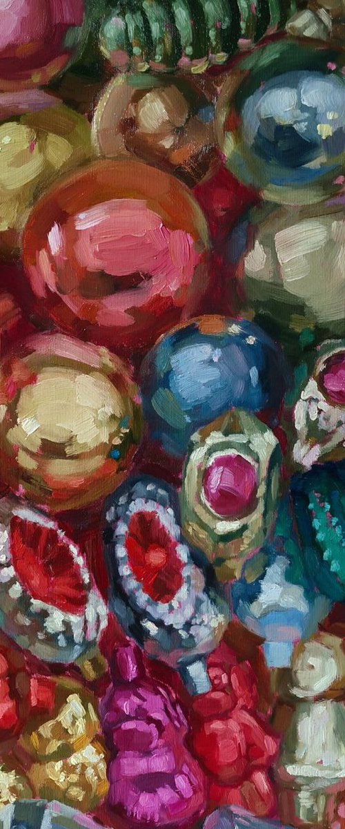 "Childhood" Pink yellow blue red oil art by Yana Sagan