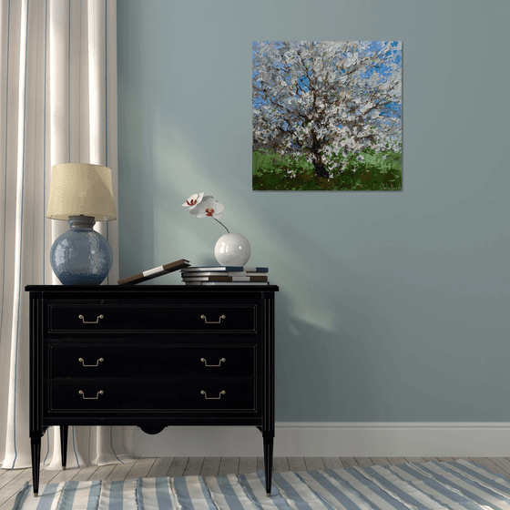 Flowering cherry tree - Original oil painting