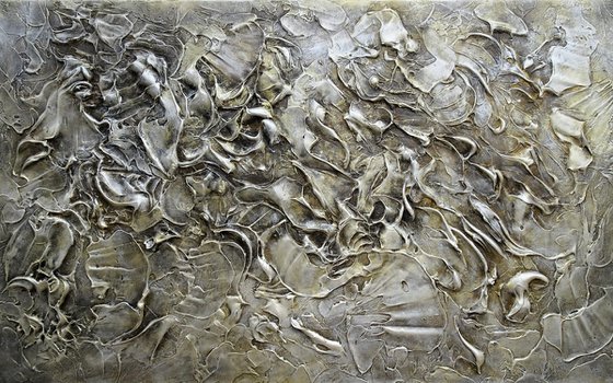 SEA SHELLS AND FOSSILS II. Large Abstract Beige Gold Brown Textured Painting