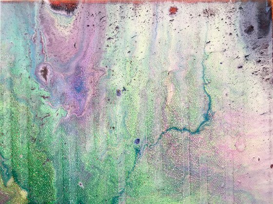 "Cosmic Rain" - Original Small Abstract PMS Acrylic Painting - 12 x 9 inches