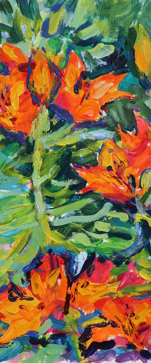 Orange lilies (plein air) original painting by Dima Braga